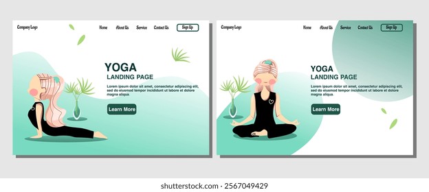 Landing page of yoga illustration vector. Perfect for yoga web, banner, poster