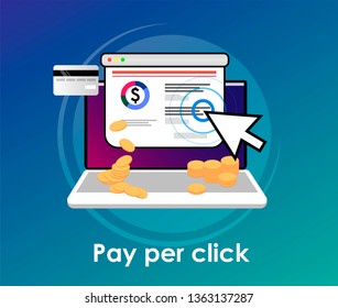 Landing page/Flat concept for pay per click advertising, sponsored listing, paid search marketing vector banner with icons isolated