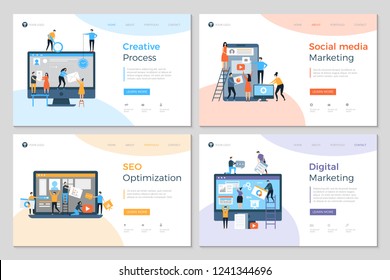 Landing pages design. Business creative website construction advertizing agency mobile pc development designing layout vector template