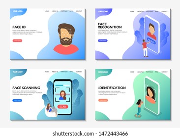 Landing pages. Face recognition, face scanning, identification. Modern web pages for web sites.