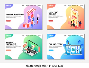 Landing pages. Online shopping, online store. Isometric. Modern web pages.