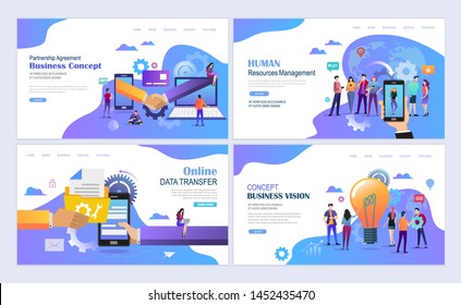 Landing pages template for business, finance, resurce management, partnership agreement concept. Modern flat design concept. Web page design for website and mobile website. Flat vector illustration.