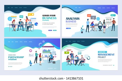 Landing pages template set for business, finance, data analysis and marketing. Modern flat design concept. Web page design for website and mobile website. Flat vector illustration.