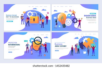 Landing pages template set for business, finance, innovative business ideas, business succes. Modern flat design concept. Web page design for website and mobile website. Flat vector illustration.