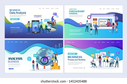 Landing pages template set for business, finance, data analysis and marketing. Modern flat design concept. Web page design for website and mobile website. Flat vector illustration.