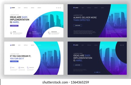 Landing pages templates set for business. Modern web page design concept layout for website. Vector illustration. Brochure cover, banner, slide show.