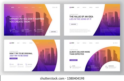 Landing pages templates set for business. Modern web page design concept layout for website. Vector illustration. Brochure cover, banner, slide show.