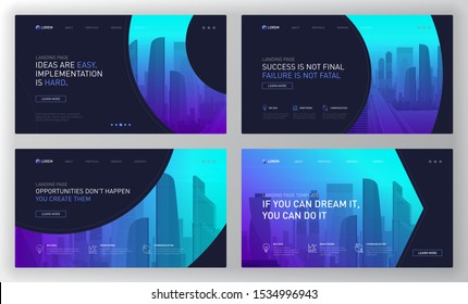 Landing pages templates set for business and construction. Modern web page design concept layout for website. Vector illustration. Presentation template, brochure cover, banner, slide show.