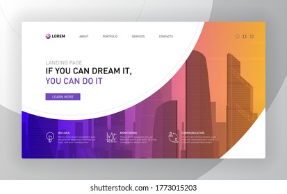 Landing Pages Templates Set For Business. Modern Web Page Design Concept Layout For Website. Vector Illustration. Brochure Cover, Banner, Slide Show. Powerpoint Presentation Background