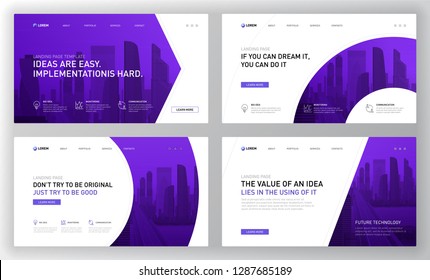 Landing pages templates set for construction. Modern web page design concept layout for website. Vector illustration. Brochure cover, web banner, construction background, slide show.