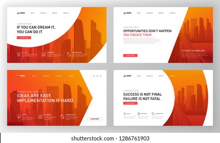 Landing Pages Templates Set For Marketing. Modern Web Page Design Concept Layout For Website. Vector Illustration. Brochure Cover, Banner, Slide Show.