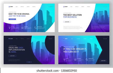 Landing pages templates set for technology. Modern web page design concept layout for website. Vector illustration. Brochure cover, banner, slide show.