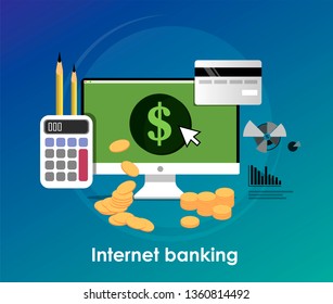 Landing page/Vector illustration of internet banking & online payment with "internet banking" money transfer concept. money payment icon.