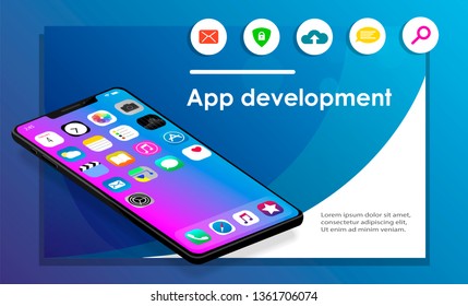 Landing page/web and app development isometric illustration concept.