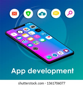 Landing page/web and app development isometric illustration concept.