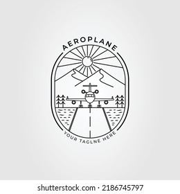 landing plane or airplane or aeroplane logo vector illustration design