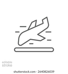Landing Plane Icon Thin Line Editable Stroke Outline Style for Air Travel Arrival and Aviation Services