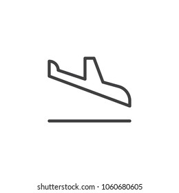 Landing plane outline icon. linear style sign for mobile concept and web design. Arrival airplane simple line vector icon. Symbol, logo illustration. Pixel perfect vector graphics