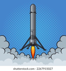 landing rocket pinup pop art retro vector illustration. Comic book style imitation.
