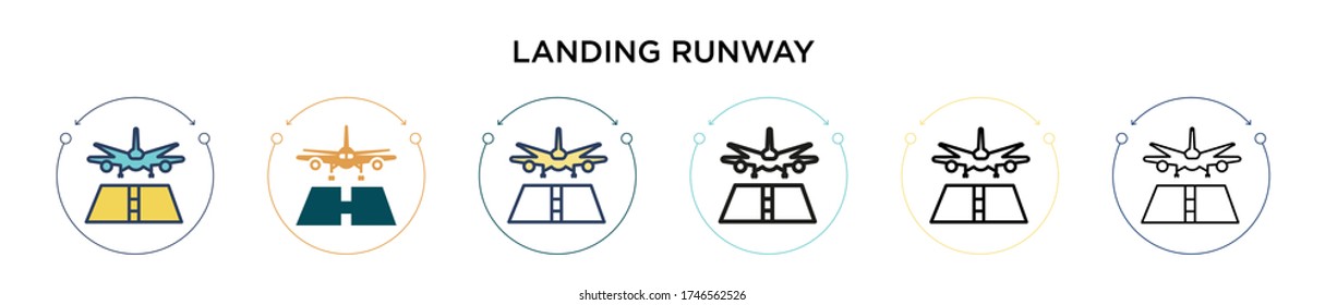 Landing Piste Icon in gefüllt, dünne Linie, Umriss und Strich Stil. Vector Illustration von zwei farbigen und schwarzen Landebahn-Symbole können für mobile, i, web-basierte