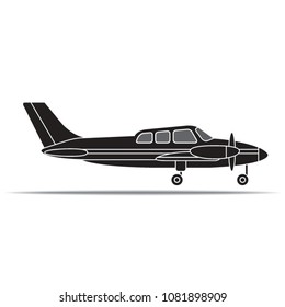 landing silhouetted propeller air plane vector drawing