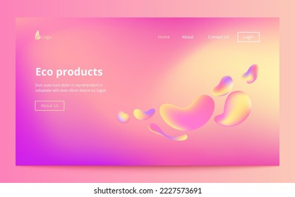 Landing site page template. Header for website. Liquid flow glow, lava lamp geometric background for banner, card, UI design or wallpaper. Gradient mesh wave drop shape. Fluid colorful 3d.