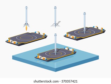 Landing space barge. 3D lowpoly isometric vector illustration. The set of objects isolated against the white background and shown from one side