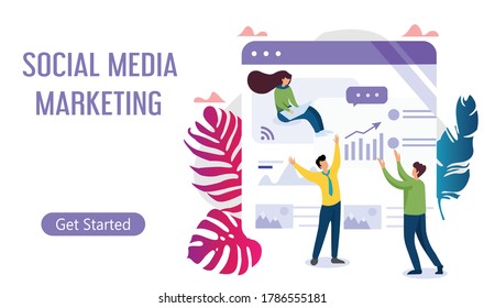 Landing web page design templates for social media marketing. Modern vector illustration concepts for website development. Modern  Vector illustration flat design concept of web design. Easy to edit.