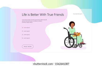 Landing web page template Best Friends Forever. Girl hugs her beloved dog. Flat Art Vector illustration