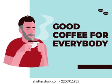 Landing web page template for cafe bar, coffee shop, restaurant or e-commerce. Young man enjoy the smell and taste of coffee. Vector illustration concepts for website and mobile website development.