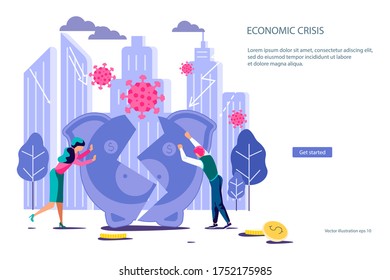 Landing web page template for Concept of survive company and business. Bankruptcy and investment failure and budget collapse. Economic crisis caused by coronavirus. Flat Art Vector Illustration