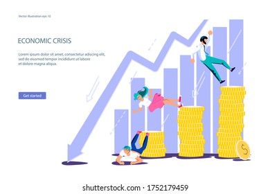 Landing web page template for Concept of survive company and business. Bankruptcy and investment failure and budget collapse. Economic crisis caused by coronavirus. Flat Art Vector Illustration