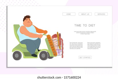 Landing web page template for diet and proper nutrition for fat people. Body positive concept. Flat Art Vector illustration