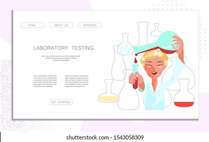 Landing web page template for Laboratory Testing. Chemical, biological or medical research. Flat Art Vector illustration