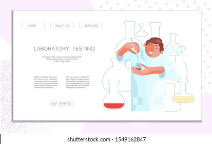 Landing web page template for Laboratory Testing. Chemical, biological or medical research. Flat Art Vector illustration