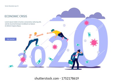 Landing webpage Template for Lockdown Time Ends, Quarantine Finish concept. Wirtschaftskrise verursacht durch die Metapher von Coronavirus 2020. Flache Kunstvektorgrafik