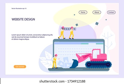 Landing web page template with website development, under construction, webpage building process, site form layout and interface develop. Flat Art Vector Illustration