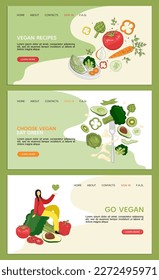 Landing web templates with veganism and vegetables. Concept vegetarian diet