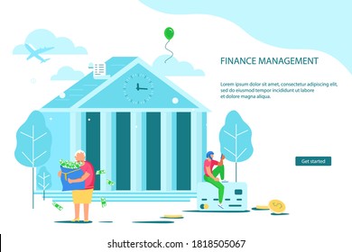 Plantilla de página web de aterrizaje de pago o depósito móvil de internet. Banca móvil y gestión financiera. Ilustración de vectores de arte plano