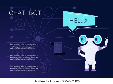 Landing webpage template of ui with chatbot on hotline service. Robot Virtual Assistance Element Of Website Or Mobile Applications, Artificial Intelligence. Flat Art Vector illustration