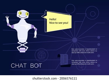 Lanzar la plantilla de página web de ui con chatbot en el servicio de línea directa. Elemento Robot Virtual Assistance Del Sitio Web O Aplicaciones Móviles, Inteligencia Artificial. Ilustración de Vector de arte plano