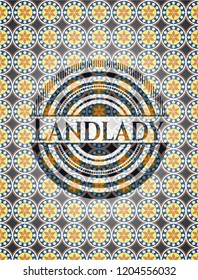 Landlady arabic badge. Arabesque decoration.