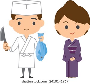 Landlady and chef image illustration set