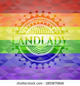 Landlady lgbt colors emblem. Vector Illustration. Mosaic. 