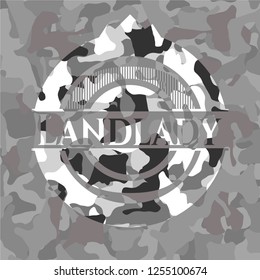 Landlady on grey camouflaged pattern