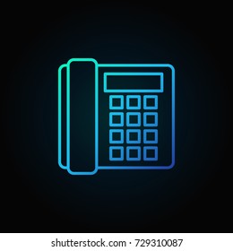 Landline phone blue icon - vector old telephone concept outline symbol or logo element on dark background