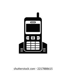 landline phone icon in black flat glyph, filled style isolated on white background