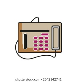 Landline phone icon. Communication device shape. Button panel vector. Beige office equipment.