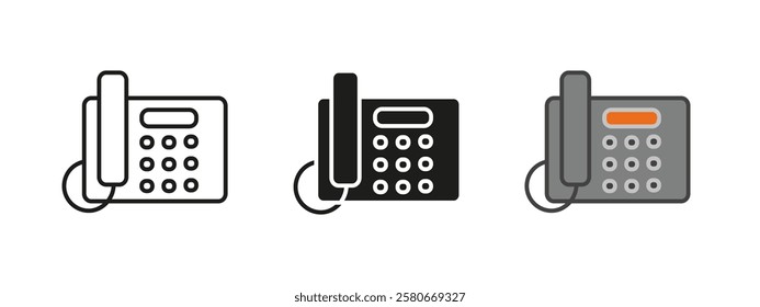 Landline phone icon. Office communication vector illustration. Business telephone symbol. Corporate contact sign. Classic telecom network device concept.