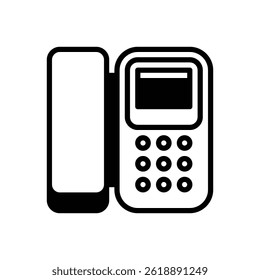 Teléfono fijo. Icono de Vector de trazo delineado con detalles rellenos de negro.